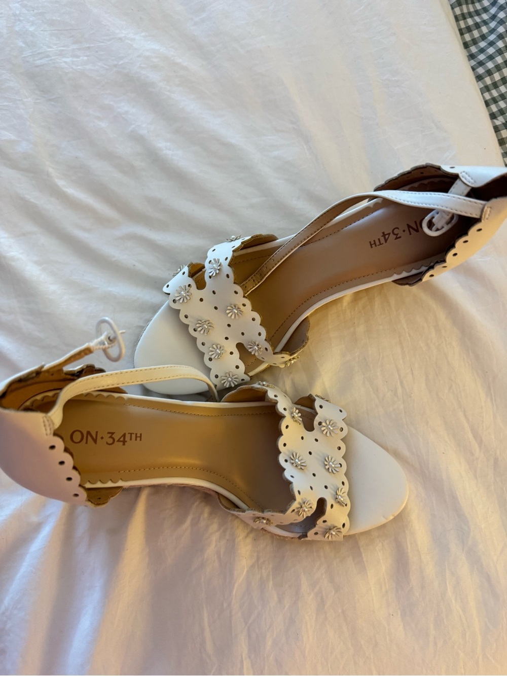 Macy's White Floral Cutout Block Heel Sandals